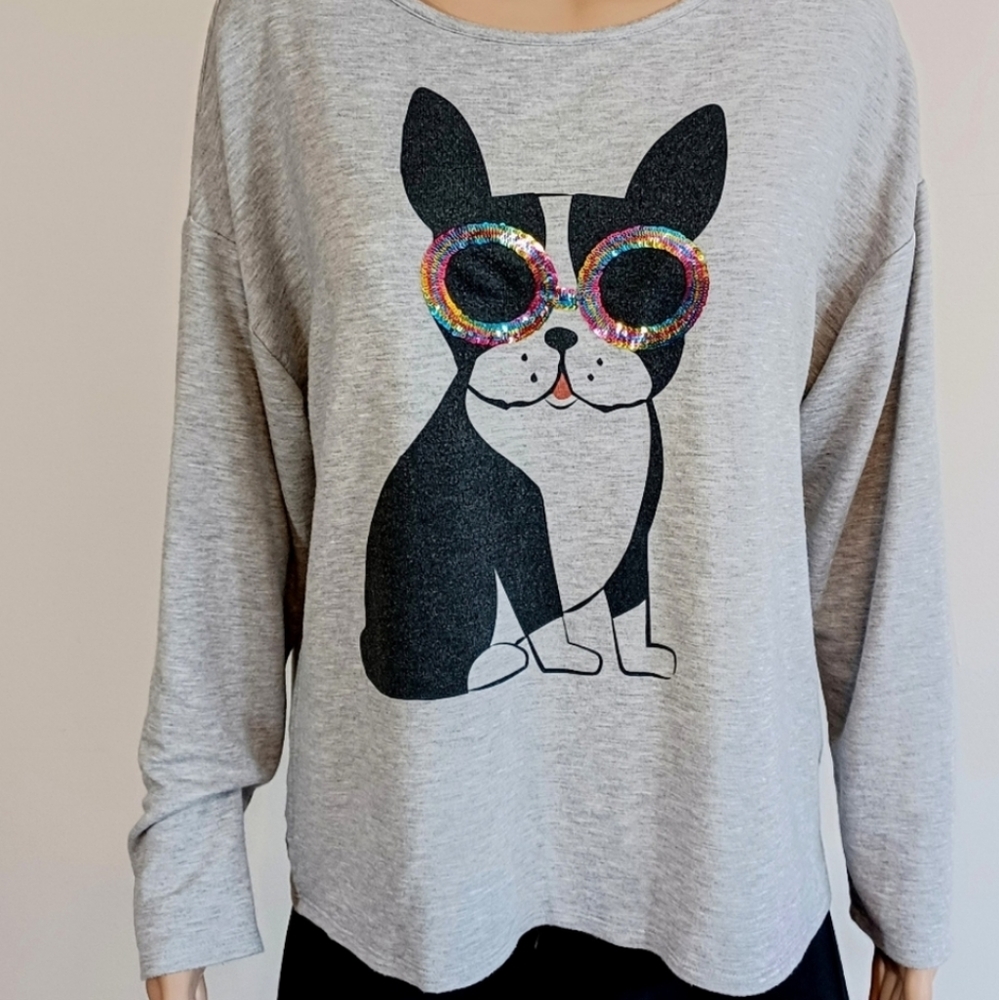Republic Sequinned Pug dog long sleeved t-shirt